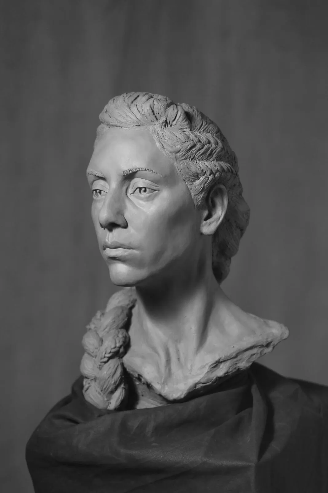 Portrait bust of Joan of Arc in clay