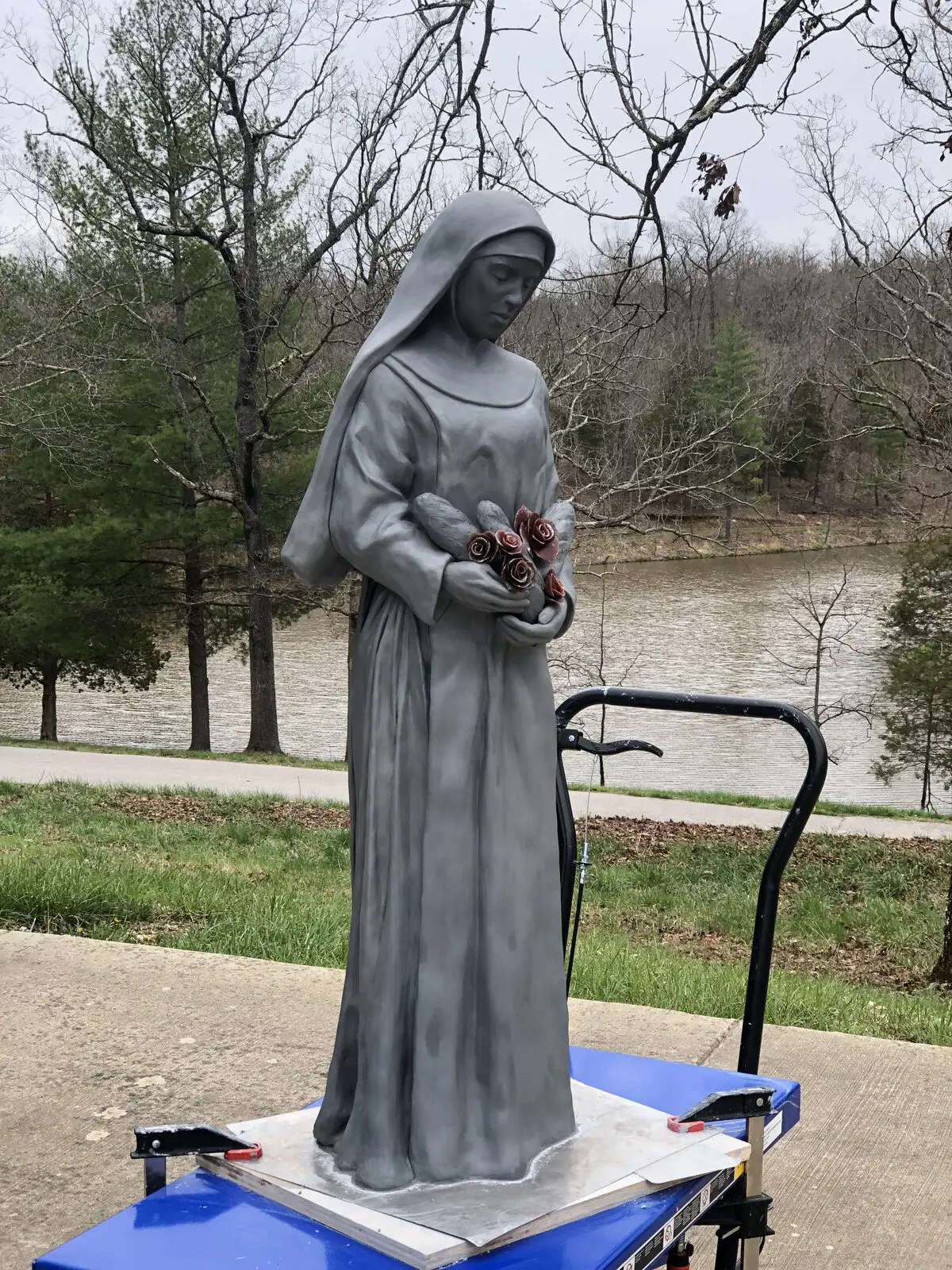 Full-figure statue of Mother Anselma in clay